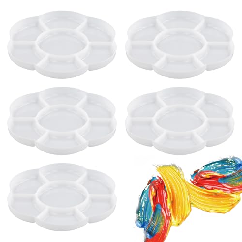 5 Stück Mischpalette, 17cm Mischpalette Schule Acrylfarben 7 Farbmulden, Palette Kunststoff Runde, Mischen, Paletten für DIY Kunst Malerei Aquarell Malen Bastelarbeiten, Weiß 5 Stück Mischpalette, 17cm Mischpalette Schule Acrylfarben 7 Farbmulden, Palette Kunststoff Runde, Mischen, Paletten für DIY Kunst Malerei Aquarell Malen Bastelarbeiten, Weiß von QINGZY