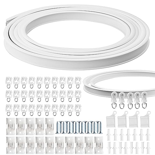 5m Flexible Vorhangschiene Decke, Biegsame Gardinenschiene mit Zubehör, Gebogene Deckenschiene für Fenster, Raumteiler, Duschvorhang, U-/L-Form Vorhangsystem (B) von QINGZY
