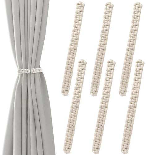 6 Stück Vorhang Halter 24x2,5cm, Vorhang Raffhalter aus Natürlichem Baumwollseil, Handgewebte Gardinenhalter, Dekorative Raffhalter für Vorhänge, Gardinenhalter für Zuhause und Büro, Weiß 6 Stück Vorhang Halter 24x2,5cm, Vorhang Raffhalter aus Natürlichem Baumwollseil, Handgewebte Gardinenhalter, Dekorative Raffhalter für Vorhänge, Gardinenhalter für Zuhause und Büro, Weiß von QINGZY