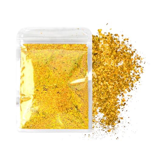 Gold Holographische Glitzer, Glitzer Basteln Glitzerpuder, 50g Glitzer zum Basteln, Bastel Glitzer Gold, Holografischer Grober Glitzer, Pulver Glitzer zum Basteln für Nagelkunst Make Up Gesicht Gold Holographische Glitzer, Glitzer Basteln Glitzerpuder, 50g Glitzer zum Basteln, Bastel Glitzer Gold, Holografischer Grober Glitzer, Pulver Glitzer zum Basteln für Nagelkunst Make Up Gesicht von QINGZY