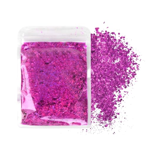 Pink Holographische Glitzer, Glitzer Basteln Glitzerpuder, 50g Glitzer zum Basteln, Bastel Glitzer Pink, Holografischer Grober Glitzer, Pulver Glitzer zum Basteln für Nagelkunst Make Up Gesicht von QINGZY