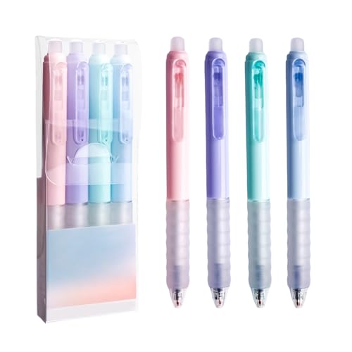 QINGZY 4 Stück Radierbarer Kugelschreiber, Tintenroller Radierbar, 0,5mm Tintenroller Löschbar, Radierbare Stifte Set, Schwarze Gelschreiber, Einziehbare Tintenroller Radierbar für Studenten Geschenk von QINGZY