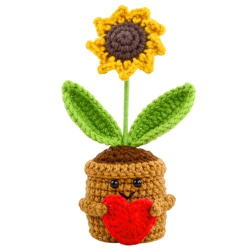 QINGZY Künstliche Blumen Häkeln, Mini Gestrickte Blumentopf, Häkelblume Blumen Topfpflanze, Kleine Handgefertigte Häkelblume für Home Office Tischdekoration Geschenk (B) von QINGZY