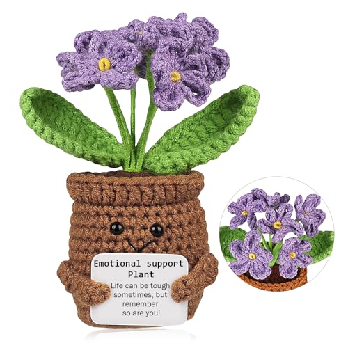 QINGZY Künstliche Blumen Häkeln, Mini Gestrickte Blumentopf, Häkelblume Blumen Topfpflanze, Kleine Handgefertigte Häkelblume für Home Office Tischdekoration Geschenk von QINGZY