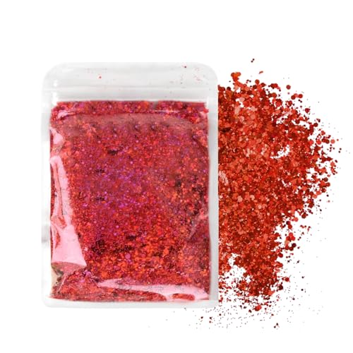 Rot Holographische Glitzer, Glitzer Basteln Glitzerpuder, 50g Glitzer zum Basteln, Bastel Glitzer Rot, Holografischer Grober Glitzer, Pulver Glitzer zum Basteln für Nagelkunst Make Up Gesicht Rot Holographische Glitzer, Glitzer Basteln Glitzerpuder, 50g Glitzer zum Basteln, Bastel Glitzer Rot, Holografischer Grober Glitzer, Pulver Glitzer zum Basteln für Nagelkunst Make Up Gesicht von QINGZY