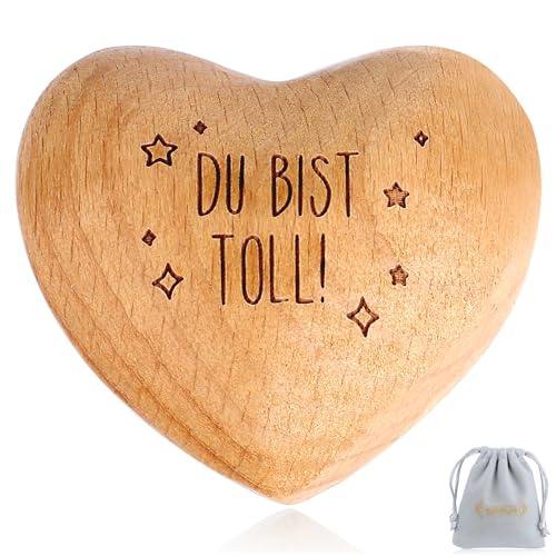 QINJIEJIE Handschmeichler Holz Herz Mutmacher Geschenk Holzherz - Du bist toll! - Frau Glücksbringer Viel Glück Aufmunterung Geschenk von QINJIEJIE