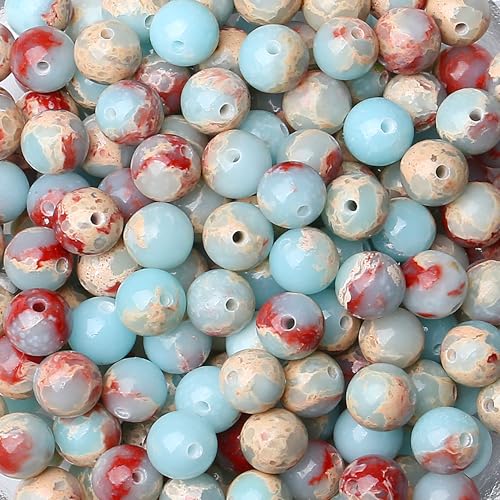 QINJIEJIE Himmelblauer Jaspis Perlen 60 Stück 8mm Edelstein Perlen Zum Basteln Runde Naturstein Beads für Armbänder Erwachsene DIY Halskette Schmuckherstellung von QINJIEJIE