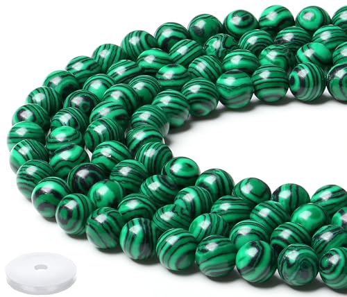 QINJIEJIE Malachit Perlen 50 Stück 8mm mit Loch Edelstein Perlen Zum Basteln Runde Kristall Grüne Perlen für Armbänder Erwachsene DIY Halskette Schmuckherstellung von QINJIEJIE