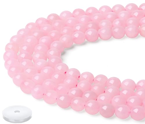 QINJIEJIE Rosenquarz Perlen 50 Stück 8mm mit Loch Edelstein Perlen Zum Basteln Runde Kristall Beads Weiße Perlen für Armbänder Erwachsene DIY Halskette Schmuckherstellung von QINJIEJIE