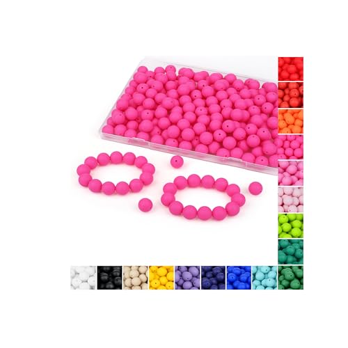 QINJIEJIE Silikonperlen, 15 mm, Hot Pink, Silikonperlen für Schlüsselanhänger, Armbänder, Stifte, Halsketten, runde Gummiperlen zum Basteln (Hot Pink), 120 Stück von QINJIEJIE