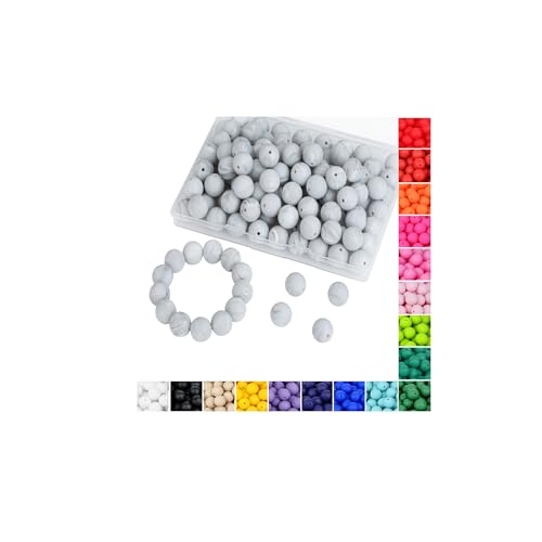 QINJIEJIE Silikonperlen, 15 mm, Marmor-weiße Silikonperlen für Schlüsselanhänger, Armbänder, Stifte, Halsketten, runde Gummiperlen für Bastelarbeiten, Marmor-Weiß, 120 Stück QINJIEJIE Silikonperlen, 15 mm, Marmor-weiße Silikonperlen für Schlüsselanhänger, Armbänder, Stifte, Halsketten, runde Gummiperlen für Bastelarbeiten, Marmor-Weiß, 120 Stück von QINJIEJIE