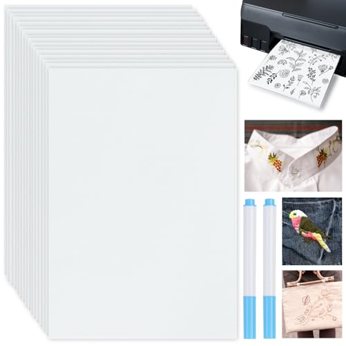 QINLECTRI Pack of 16 Stickvlies Wasserlöslich Selbstklebend, A5 Stickvorlagen Wasserlöslich mit 2 Stift, Wasserlösliches Stickvlies für Drucken und Handnäh- Stickvliese DIY Sticken von QINLECTRI
