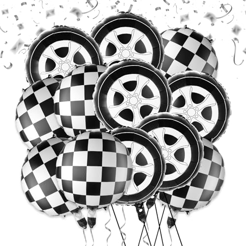 12 Stück Weiß Karierte Luftballons Rennauto, 18 Zoll Rennwagen Luftballon, Fußball luftballon, Aluminiumfolie Dekorative Reifenballons, Rennwagen Geburtstagsfeierzubehör 12 Stück Weiß Karierte Luftballons Rennauto, 18 Zoll Rennwagen Luftballon, Fußball luftballon, Aluminiumfolie Dekorative Reifenballons, Rennwagen Geburtstagsfeierzubehör von QINQINZIJIN