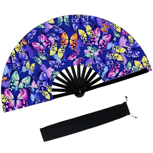 Fächer Rave Groß, UV Glühen Handfächer, Rave Clack Hand Fan mit Fächertasche, Fecher mit Schmetterlingsmuster für Rave, Musikfestival, Drag Queene, Carnival, Party Fächer Rave Groß, UV Glühen Handfächer, Rave Clack Hand Fan mit Fächertasche, Fecher mit Schmetterlingsmuster für Rave, Musikfestival, Drag Queene, Carnival, Party von QINQINZIJIN