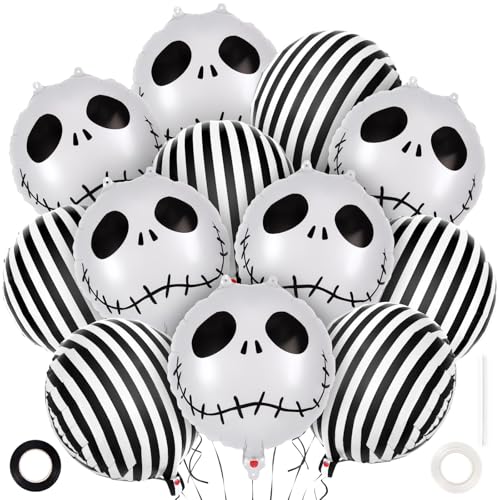 QINQINZIJIN 12 Stück Halloween Ballons, 18 Zoll Schädel Runde Ballons, Schwarz und Weiß Gestreifte Folienballons, für Halloween Deko Kinder Geburtstag Party Feste Karneval QINQINZIJIN 12 Stück Halloween Ballons, 18 Zoll Schädel Runde Ballons, Schwarz und Weiß Gestreifte Folienballons, für Halloween Deko Kinder Geburtstag Party Feste Karneval von QINQINZIJIN