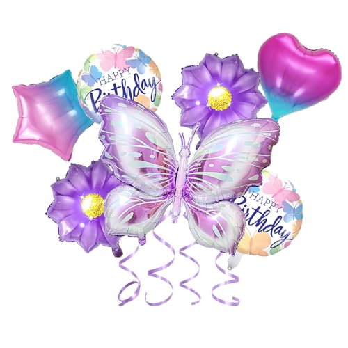 Schmetterling Folienballon, Schmetterling Deko Geburtstag Luftballons, 7 Stück Schmetterlingsballons, Happy Birthday Stern Blumen Luftballons, für Baby ShowerMädchen Geburtstag Deko Schmetterling Folienballon, Schmetterling Deko Geburtstag Luftballons, 7 Stück Schmetterlingsballons, Happy Birthday Stern Blumen Luftballons, für Baby ShowerMädchen Geburtstag Deko von QINQINZIJIN