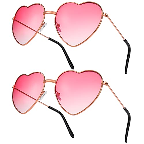 QINREN 2 Paar Hippie-Brillen, Retro-Sonnenbrille in Herzform, 60er-/70er-Jahre-Stil, Herzbrille, Festival-Zubehör für Hippie-Kostüm-Zubehör (Rosa) von QINREN