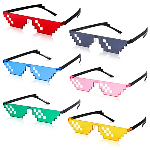 QINREN 6 Paare Pixel Sonnenbrille, MLG Brille Thug Life Mehrfarbige Kunststoff SonnenbrillenGeeignet für Partyurlaub Dekoration Brille(Sechs Farben), Rosa, Gelb, Rot, Blau, schwarz, gr von QINREN