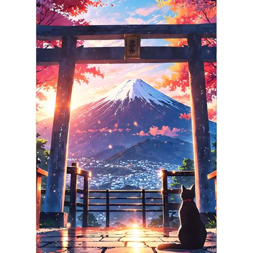 QINRUBB DIY Berg Fuji Diamant Painting Bilder Anfänger, 5D Torii Tür Diamond Painting Erwachsene, Runder Vollbohrer Morgendämmerung Diamant Kunst Kits Kreuzstich Vulkan Home Wand Dekor 30x40 cm von QINRUBB