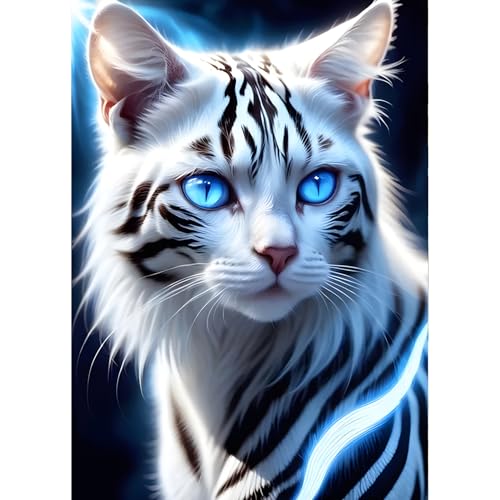 QINRUBB DIY Blauäugige Katze Diamond Painting Erwachsene, 5D Kätzchen Diamant Painting Bilder Anfänger, Fantasy Katze Runder Vollbohrer Diamant Kunst Kits Kreuzstich Geschenke Home Wand Dekor 30x40cm von QINRUBB