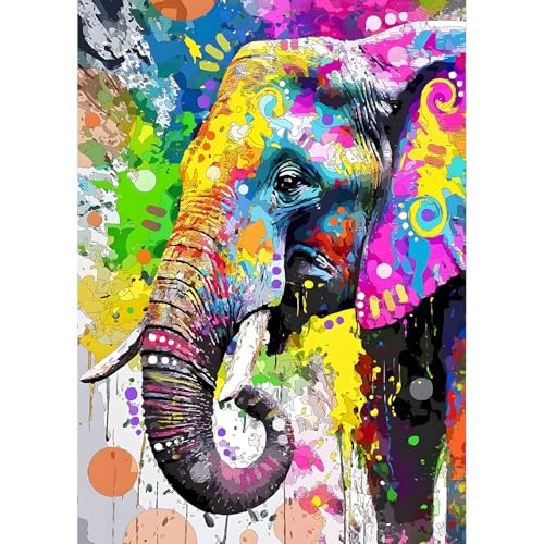 QINRUBB DIY Bunter Elefant Diamond Painting Erwachsene, 5D Elefant Diamant Painting Bilder Anfänger, Fantasie Runder Vollbohrer Diamant Kunst Kits Kreuzstich Geschenke Home Wand Dekor 30x40 cm QINRUBB DIY Bunter Elefant Diamond Painting Erwachsene, 5D Elefant Diamant Painting Bilder Anfänger, Fantasie Runder Vollbohrer Diamant Kunst Kits Kreuzstich Geschenke Home Wand Dekor 30x40 cm von QINRUBB