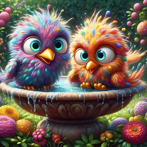 QINRUBB DIY Bunter Vogel Diamant Painting Bilder Anfänger, 5D Cartoon Vogel Diamond Painting Erwachsene, Runder Vollbohrer Tier Diamant Kunst Kits Kreuzstich Home Wand Dekor 30x30 cm von QINRUBB