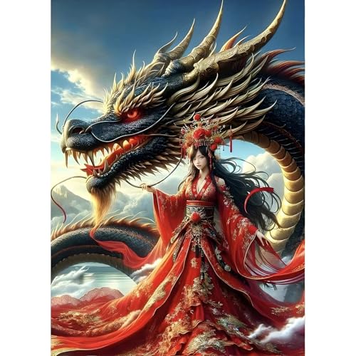 QINRUBB DIY Chinesischer Stil Diamond Painting Erwachsene, 5D Drache Diamant Painting Bilder Anfänger, Runder Vollbohrer Diamanten Malerei Stickerei Kreuzstich Geschenke Home Wand Dekor 30x40cm von QINRUBB