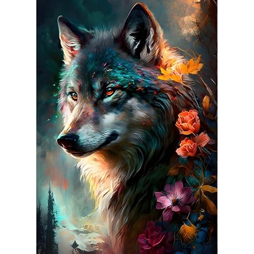 QINRUBB DIY Fantasie Wolf Diamond Painting Erwachsene, 5D Blumen Diamant Painting Bilder Anfänger, Traumland Runder Vollbohrer Diamanten Malerei Stickerei Kreuzstich Geschenke Home Wand Dekor 30x40cm von QINRUBB