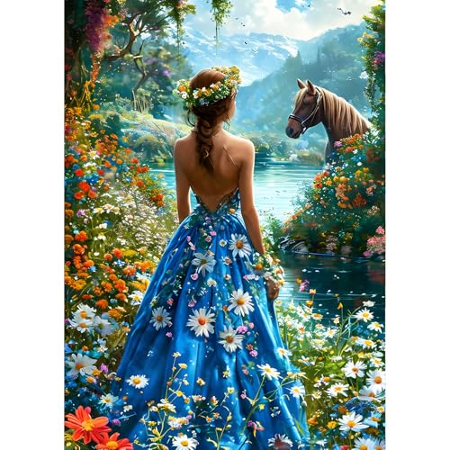 QINRUBB DIY Fürstin Diamond Painting Erwachsene, 5D Pferd Diamant Painting Bilder Anfänger, Bunte Blumen Runder Vollbohrer Diamant Kunst Kits Stickerei Kreuzstich Geschenke Home Wand Dekor 30x40 cm von QINRUBB