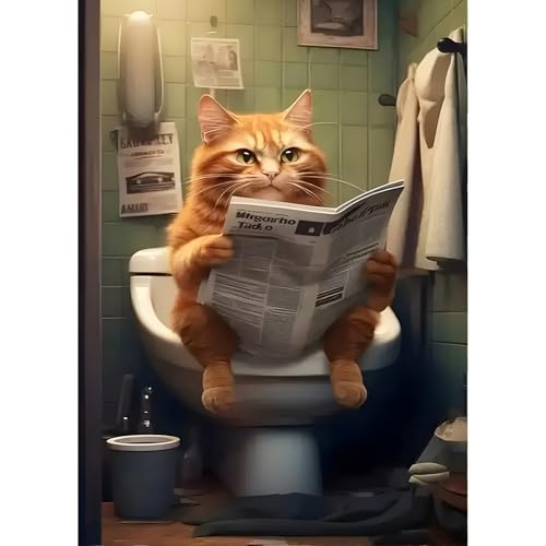 QINRUBB DIY Katze Liest Zeitung Diamond Painting Erwachsene, 5D Toilette Diamant Painting Bilder Anfänger, Runder Vollbohrer Diamanten Malerei Stickerei Kreuzstich Geschenke Home Wand Dekor 30x40cm QINRUBB DIY Katze Liest Zeitung Diamond Painting Erwachsene, 5D Toilette Diamant Painting Bilder Anfänger, Runder Vollbohrer Diamanten Malerei Stickerei Kreuzstich Geschenke Home Wand Dekor 30x40cm von QINRUBB