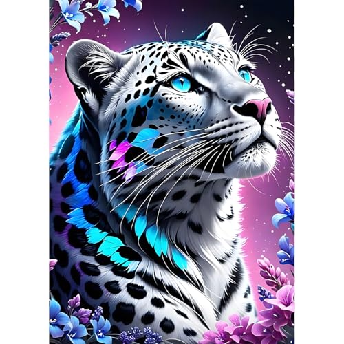QINRUBB DIY Leopard Diamond Painting Erwachsene, 5D Blumen Diamant Painting Bilder Anfänger, Fantasie Runder Vollbohrer Diamanten Malerei Stickerei Kreuzstich Geschenke Home Wand Dekor 30x40cm von QINRUBB