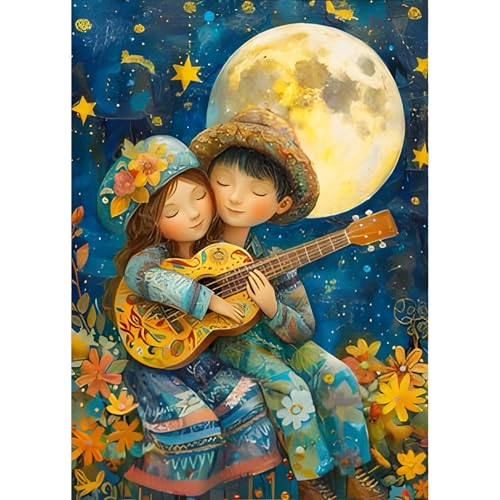 QINRUBB DIY Liebespaar Diamond Painting Erwachsene, 5D Mond Diamant Painting Bilder Anfänger, Gitarre Runder Vollbohrer Diamanten Malerei Stickerei Kreuzstich Geschenke Home Wand Dekor 30x40cm von QINRUBB