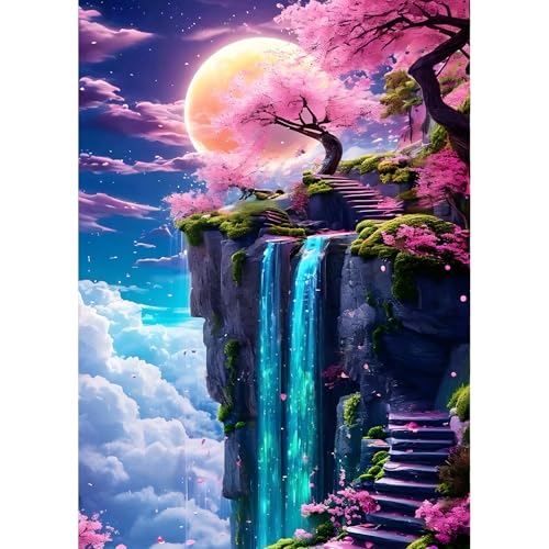 QINRUBB DIY Mondscheinnacht Diamant Painting Bilder Anfänger, 5D Wasserfall Diamond Painting Erwachsene, Runder Vollbohrer Märchenland Diamant Kunst Kits Kreuzstich Home Wand Dekor 30x40 cm QINRUBB DIY Mondscheinnacht Diamant Painting Bilder Anfänger, 5D Wasserfall Diamond Painting Erwachsene, Runder Vollbohrer Märchenland Diamant Kunst Kits Kreuzstich Home Wand Dekor 30x40 cm von QINRUBB