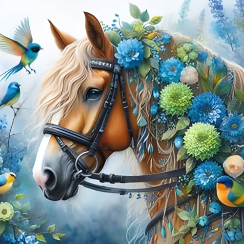 QINRUBB DIY Pferd Diamond Painting Erwachsene, 5D Bunte Blumen Diamant Painting Bilder Anfänger, Vögel Runder Vollbohrer Diamanten Malerei Stickerei Kreuzstich Geschenke Home Wand Dekor 30x30 cm von QINRUBB
