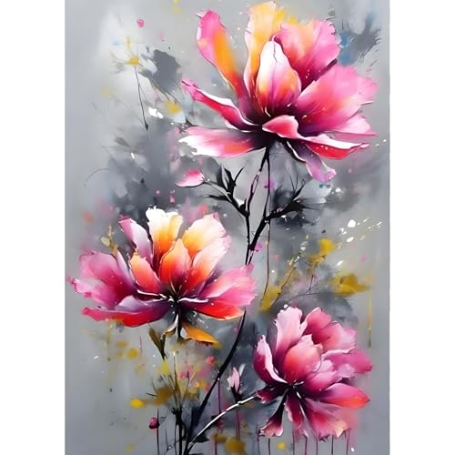 QINRUBB DIY Rosa Blumen Diamond Painting Erwachsene, 5D Tinte Blumen Diamant Painting Bilder Anfänger, Blume Runder Vollbohrer Diamant Kunst Kits Kreuzstich Geschenke Home Wand Dekor 30x40 cm von QINRUBB
