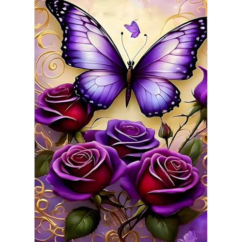 QINRUBB DIY Schmetterling Diamond Painting Erwachsene, 5D Lila Rose Diamant Painting Bilder Anfänger, Traumland Runder Vollbohrer Diamant Kunst Kits Kreuzstich Geschenke Home Wand Dekor 30x40 cm QINRUBB DIY Schmetterling Diamond Painting Erwachsene, 5D Lila Rose Diamant Painting Bilder Anfänger, Traumland Runder Vollbohrer Diamant Kunst Kits Kreuzstich Geschenke Home Wand Dekor 30x40 cm von QINRUBB