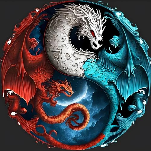 QINRUBB DIY Tai Chi Diamond Painting Erwachsene, 5D Drache Diamant Painting Bilder Anfänger, Yin und Yang Runder Vollbohrer Diamanten Malerei Stickerei Kreuzstich Geschenke Home Wand Dekor 30x30 cm von QINRUBB