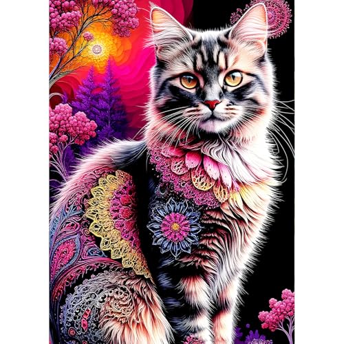 QINRUBB DIY Traumkatze Diamant Painting Bilder Anfänger, 5D Mandala Diamond Painting Erwachsene, Runder Vollbohrer Süßes Kätzchen Diamant Kunst Kits Kreuzstich Home Wand Dekor 30x40 cm von QINRUBB