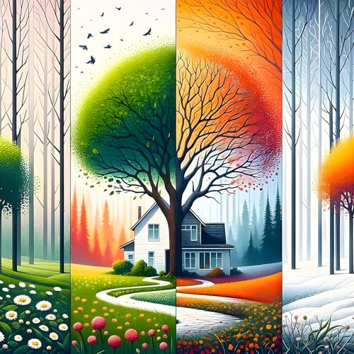 QINRUBB DIY Vier Jahreszeiten Diamond Painting Erwachsene, 5D Baum Diamant Painting Bilder Anfänger, Runder Vollbohrer Heimat Diamant Kunst Kits Kreuzstich Geschenke Home Wand Dekor 30x30 cm von QINRUBB