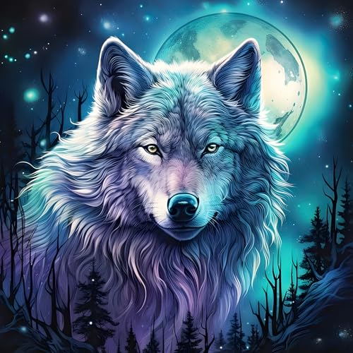 QINRUBB DIY Wald Wolf Diamond Painting Erwachsene, 5D Mondnacht Diamant Painting Bilder Anfänger, Wolf Runder Vollbohrer Diamanten Malerei Stickerei Kreuzstich Geschenke Home Wand Dekor 30x30 cm QINRUBB DIY Wald Wolf Diamond Painting Erwachsene, 5D Mondnacht Diamant Painting Bilder Anfänger, Wolf Runder Vollbohrer Diamanten Malerei Stickerei Kreuzstich Geschenke Home Wand Dekor 30x30 cm von QINRUBB