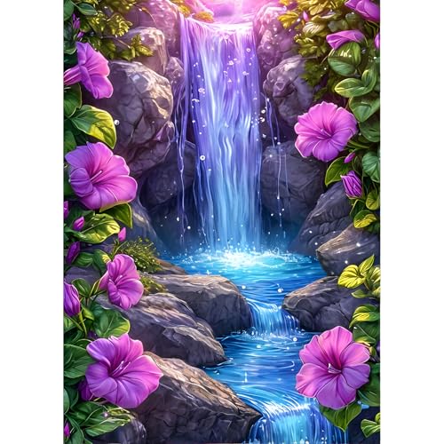 QINRUBB DIY Wasserfall Diamond Painting Erwachsene, 5D Petunien Diamant Painting Bilder Anfänger, Runder Landschaft Vollbohrer Diamanten Malerei Stickerei Kreuzstich Geschenke Home Wand Dekor 30x40cm von QINRUBB