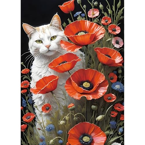 QINRUBB DIY Weiße Katze Diamant Painting Bilder Anfänger, 5D Mohn Blumen Diamond Painting Erwachsene, Runder Vollbohrer Kätzchen Diamant Kunst Kits Kreuzstich Home Wand Dekor 30x40 cm QINRUBB DIY Weiße Katze Diamant Painting Bilder Anfänger, 5D Mohn Blumen Diamond Painting Erwachsene, Runder Vollbohrer Kätzchen Diamant Kunst Kits Kreuzstich Home Wand Dekor 30x40 cm von QINRUBB