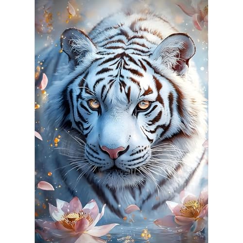 QINRUBB DIY Weißer Tiger Diamant Painting Bilder Anfänger, 5D Lotusblumen Diamond Painting Erwachsene, Runder Vollbohrer Tiger Diamant Kunst Kits Kreuzstich Home Wand Dekor 30x40 cm QINRUBB DIY Weißer Tiger Diamant Painting Bilder Anfänger, 5D Lotusblumen Diamond Painting Erwachsene, Runder Vollbohrer Tiger Diamant Kunst Kits Kreuzstich Home Wand Dekor 30x40 cm von QINRUBB