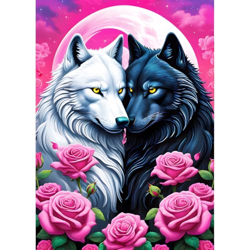 QINRUBB DIY Weißer und Schwarzer Wolf Diamant Painting Bilder Anfänger, 5D Liebespaar Diamond Painting Erwachsene, Runder Vollbohrer Rose Diamant Kunst Kits Kreuzstich Wolf Home Wand Dekor 30x40 cm QINRUBB DIY Weißer und Schwarzer Wolf Diamant Painting Bilder Anfänger, 5D Liebespaar Diamond Painting Erwachsene, Runder Vollbohrer Rose Diamant Kunst Kits Kreuzstich Wolf Home Wand Dekor 30x40 cm von QINRUBB