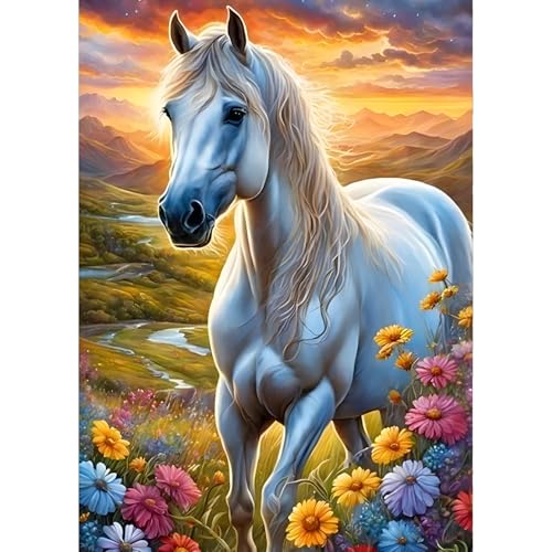 QINRUBB DIY Weißes Pferd Diamond Painting Erwachsene, 5D Sonnenuntergang Diamant Painting Bilder Anfänger, Runder Vollbohrer Wildblumen Diamant Kunst Kits Kreuzstich Geschenke Home Wand Dekor 30x40cm QINRUBB DIY Weißes Pferd Diamond Painting Erwachsene, 5D Sonnenuntergang Diamant Painting Bilder Anfänger, Runder Vollbohrer Wildblumen Diamant Kunst Kits Kreuzstich Geschenke Home Wand Dekor 30x40cm von QINRUBB