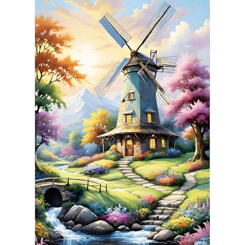 QINRUBB DIY Windmühle Diamant Painting Bilder Anfänger, 5D Sonnenuntergang Diamond Painting Erwachsene, Runder Vollbohrer Feldlandschaft Diamant Kunst Kits Kreuzstich Home Wand Dekor 30x40 cm QINRUBB DIY Windmühle Diamant Painting Bilder Anfänger, 5D Sonnenuntergang Diamond Painting Erwachsene, Runder Vollbohrer Feldlandschaft Diamant Kunst Kits Kreuzstich Home Wand Dekor 30x40 cm von QINRUBB