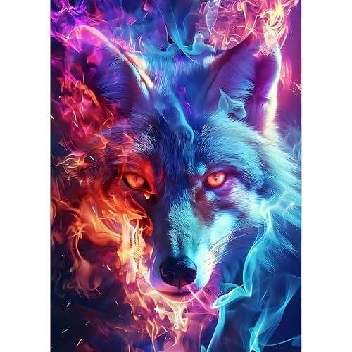 QINRUBB DIY Wolf Diamond Painting Erwachsene, 5D Eis und Feuer Diamant Painting Bilder Anfänger, Fantasie Runder Vollbohrer Diamanten Malerei Stickerei Kreuzstich Geschenke Home Wand Dekor 30x40cm von QINRUBB