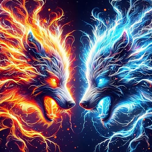 QINRUBB DIY Wütender Wolf Diamond Painting Erwachsene, 5D Eis und Feuer Diamant Painting Bilder Anfänger, Runder Vollbohrer Fantasie Diamant Kunst Kits Kreuzstich Geschenke Home Wand Dekor 30x30 cm von QINRUBB