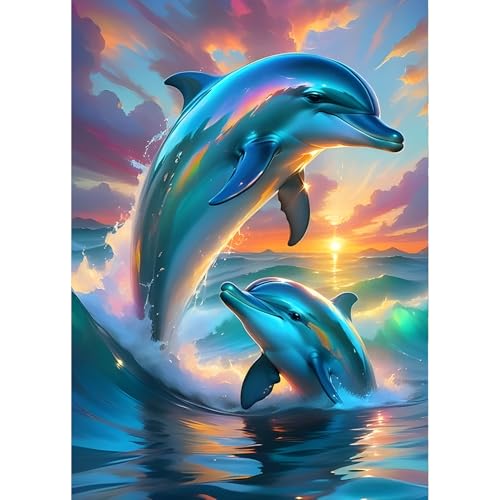 QINRUBB Delphine Diamond Painting Erwachsene, 5D Ozean Diamant Painting Bilder Anfänger, DIY Fantasie Runder Vollbohrer Diamanten Malerei Stickerei Set Kreuzstich Geschenke Home Wand Dekor 30x40cm von QINRUBB