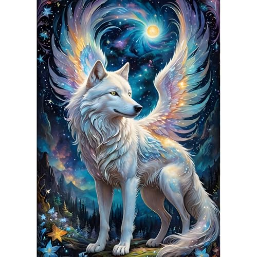 QINRUBB Wolf Flügel Diamond Painting Erwachsene, 5D Mond Diamant Painting Bilder Anfänger, DIY Fantasie Runder Vollbohrer Diamanten Malerei Stickerei Kreuzstich Geschenke Home Wand Dekor 30x40cm von QINRUBB